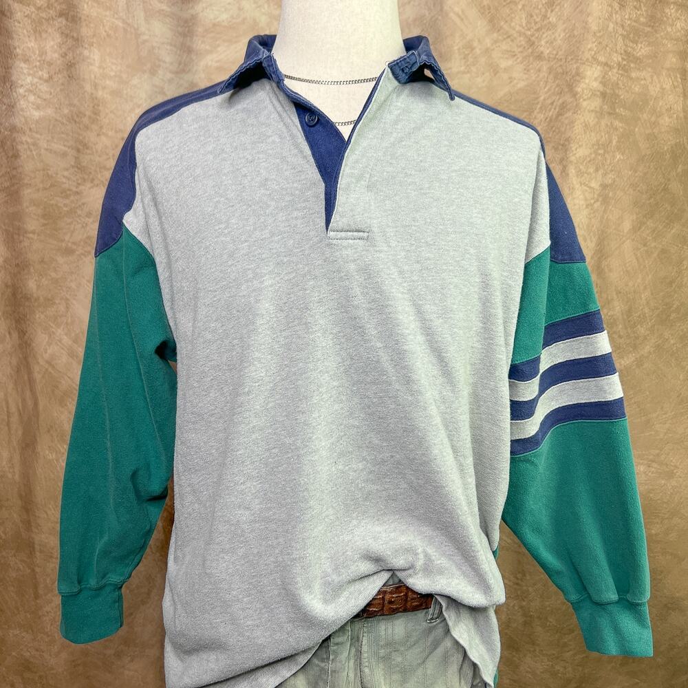 Color Block Rugby Shirt Striped Sleeve Multicolor Vintage 90s Skater Streetwear